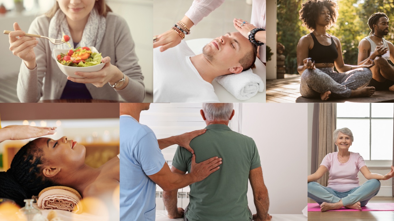 Six whole-person wellness services — nutrition, bodywork, meditation, energy work, physical therapy and movement